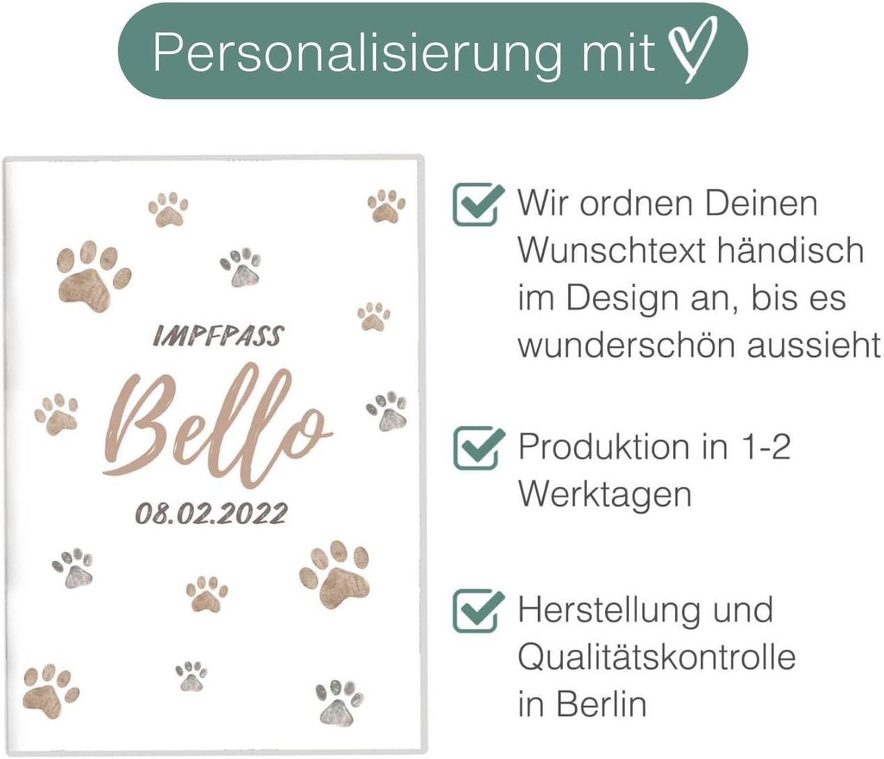 Pfote Beige Wilhelm Fell Impfpasshülle für Tiere Mit Namen