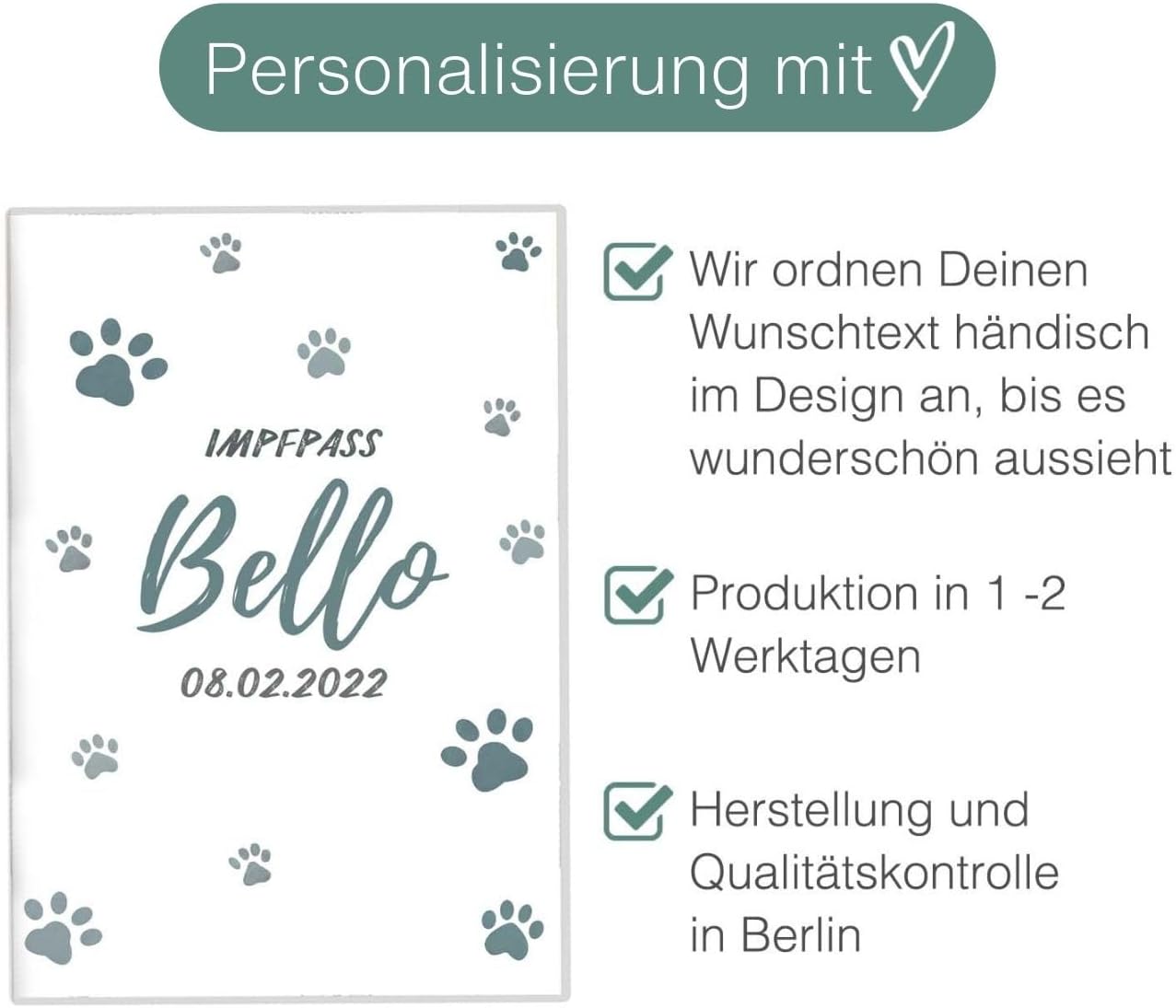 Pfote Blau Wilhelm Fell Impfpasshülle für Tiere Mit Namen