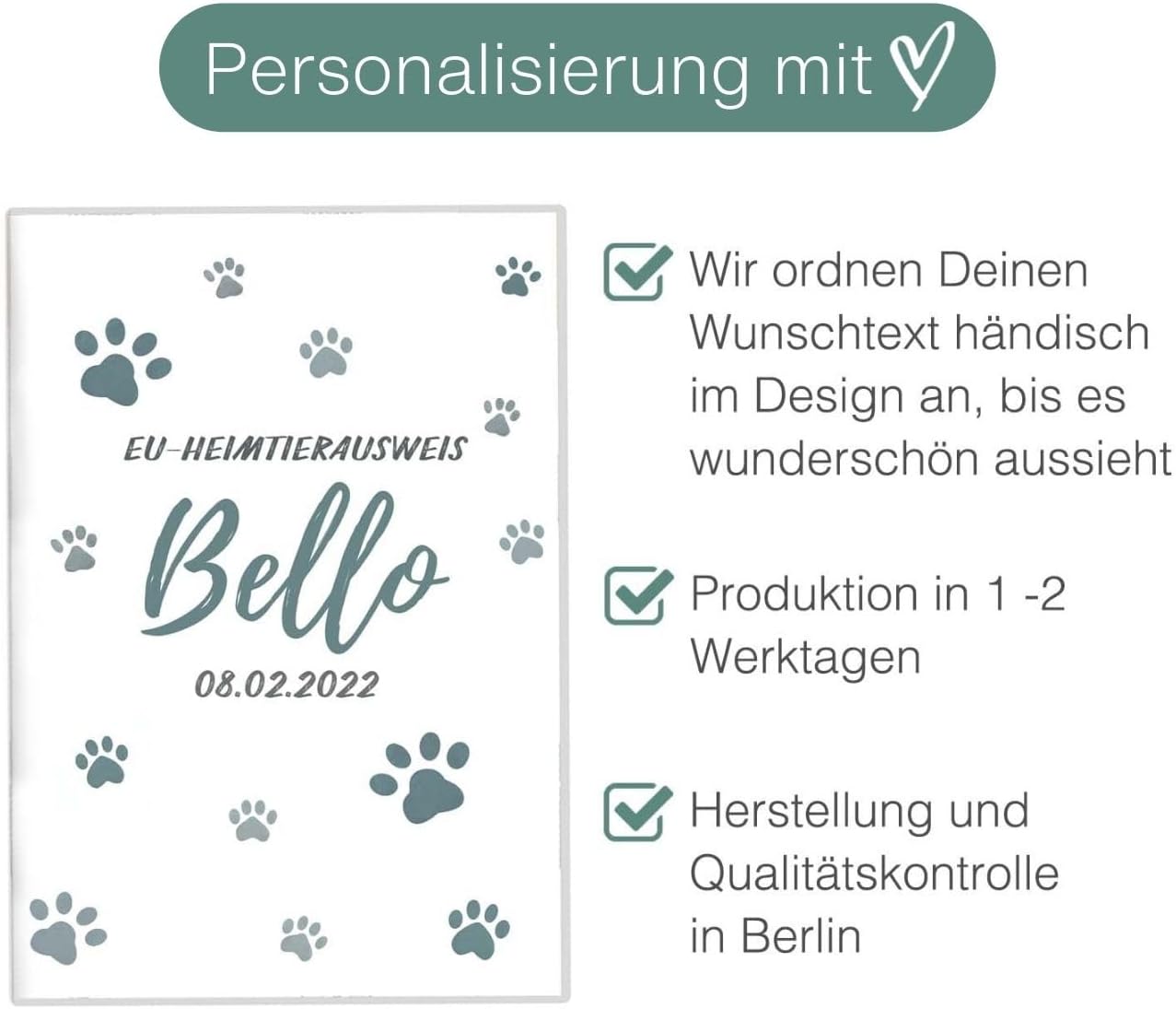 Pfote Blau Wilhelm Fell EU-Heimtierausweis für Tiere Mit Namen