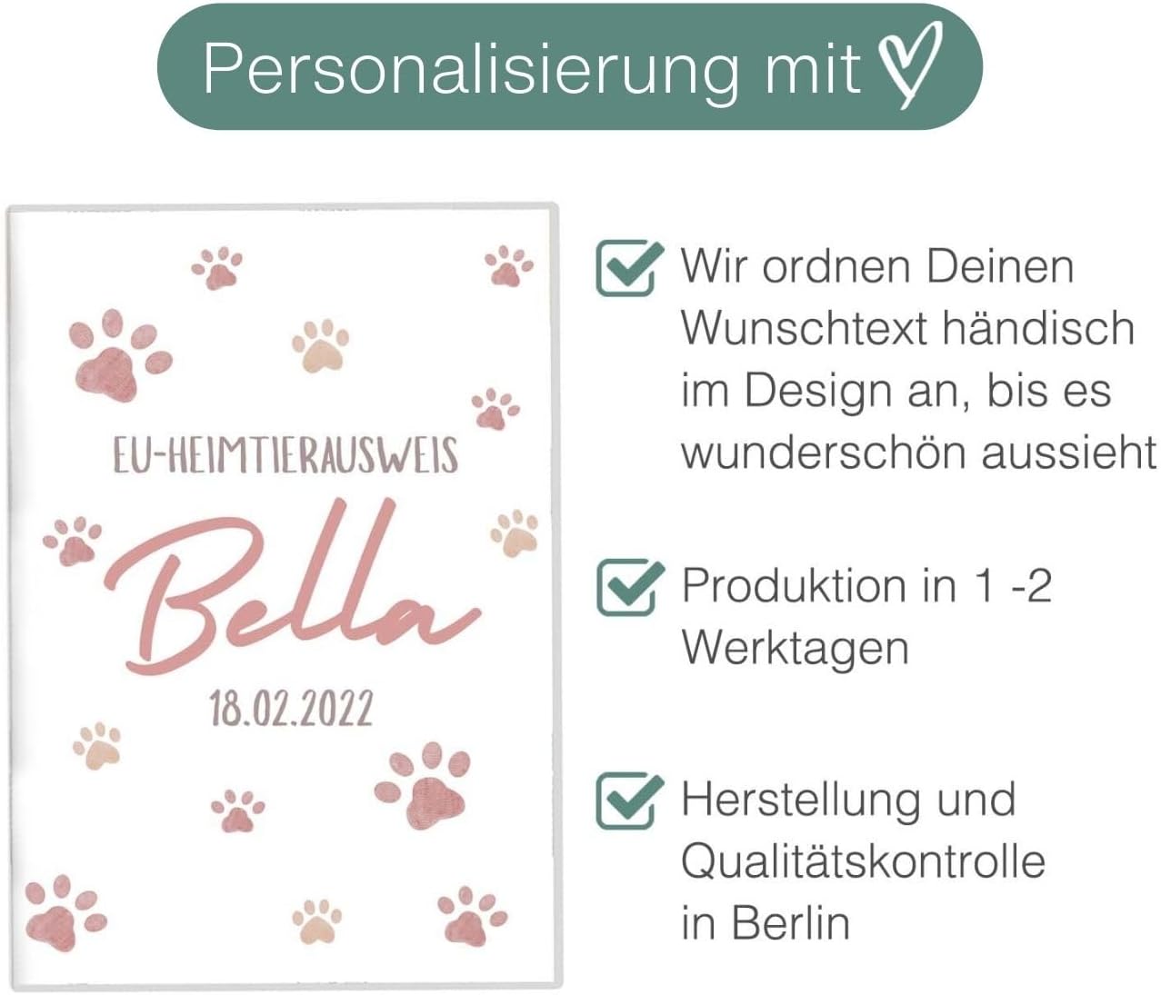 Pfote Rosa Wilhelm Fell EU-Heimtierausweis für Tiere Mit Namen