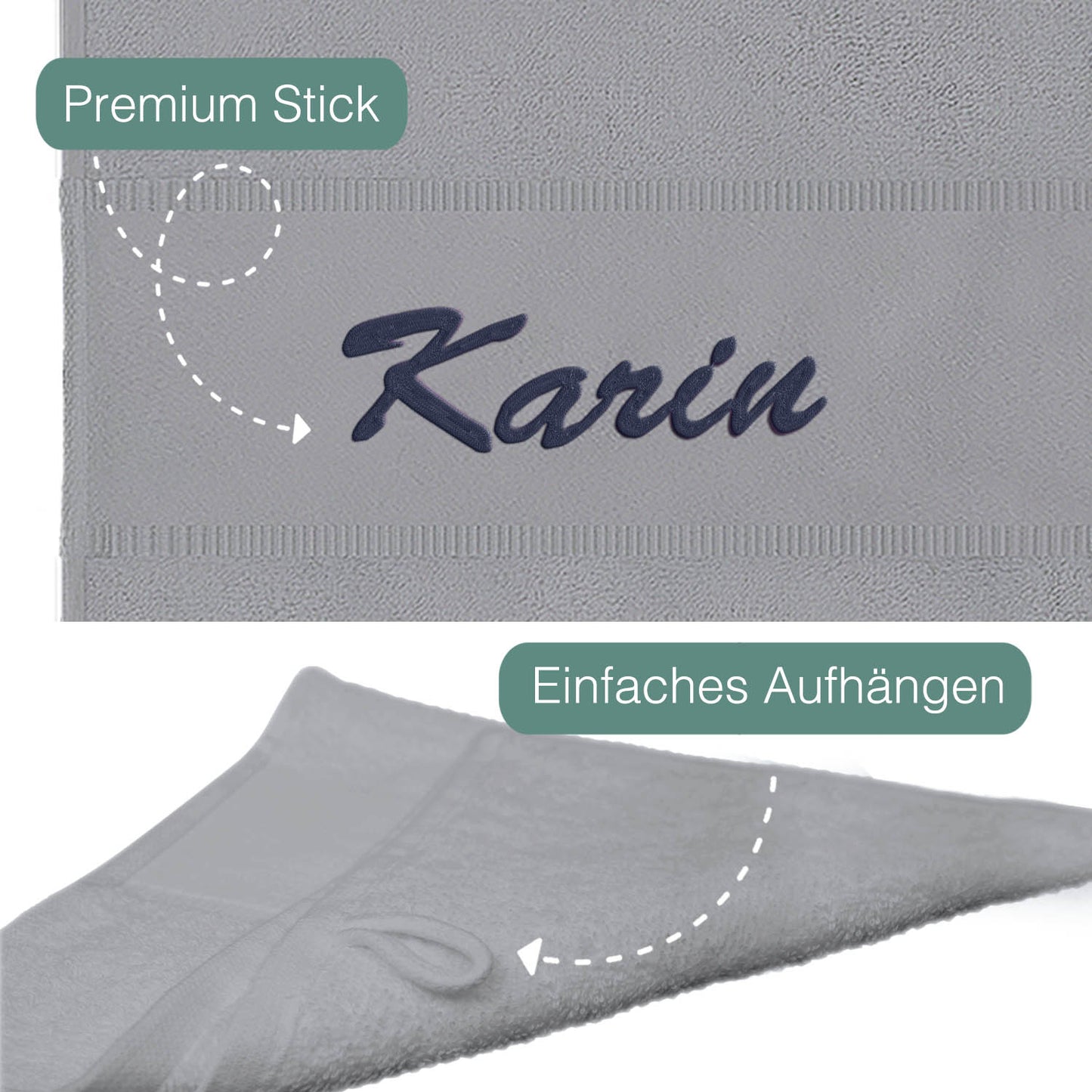 Hellgrau Hochwertiges Händehandtuch Bestickt mit Namen