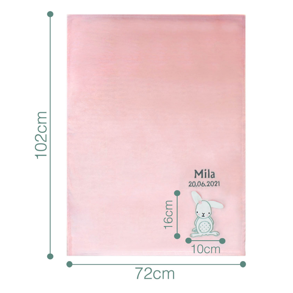 Decke Rosa Mit Hase | Babydecke Bestickt mit Namen und Geburtsdatum