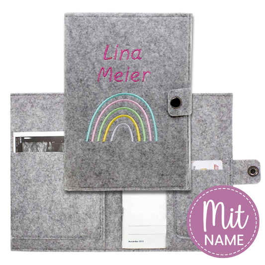 Regenbogen Pastell Mutterpasshülle aus Filz Mit Personalisierung