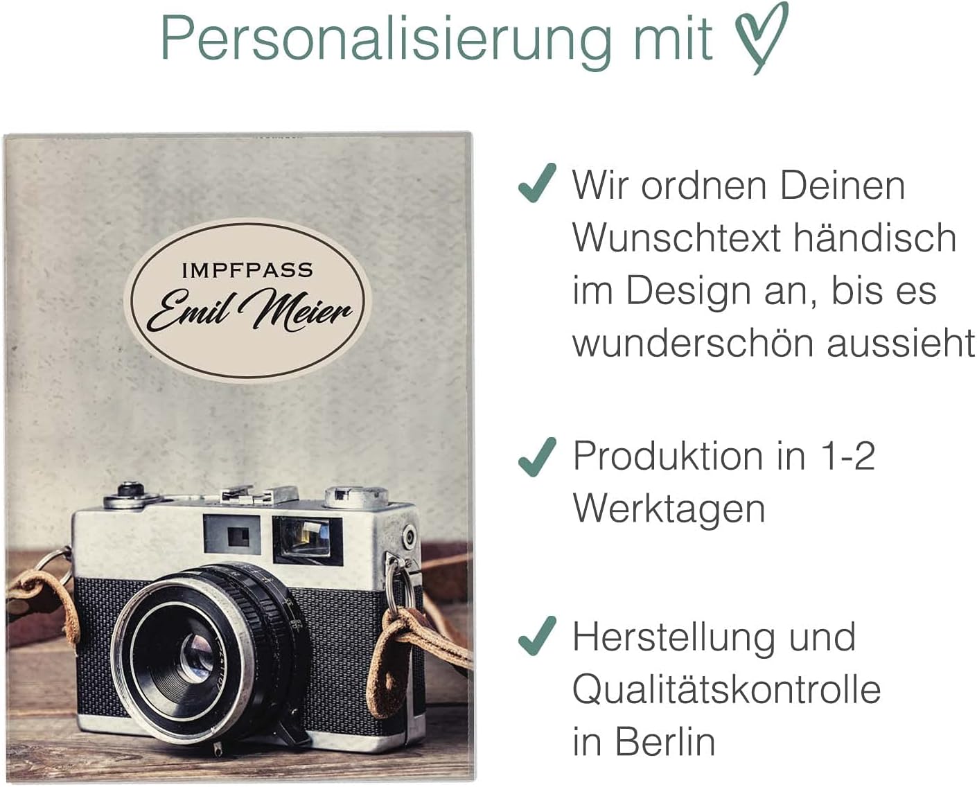 Kamera Personalisierbare Impfpasshülle für Erwachsene und Kinder