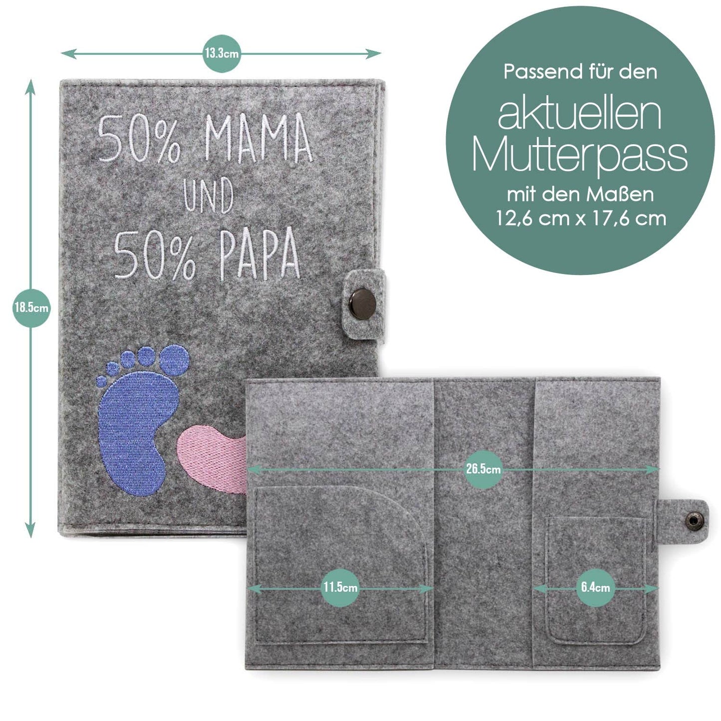 50% MAMA und 50% PAPA Mutterpasshülle aus Filz Ohne Personalisierung