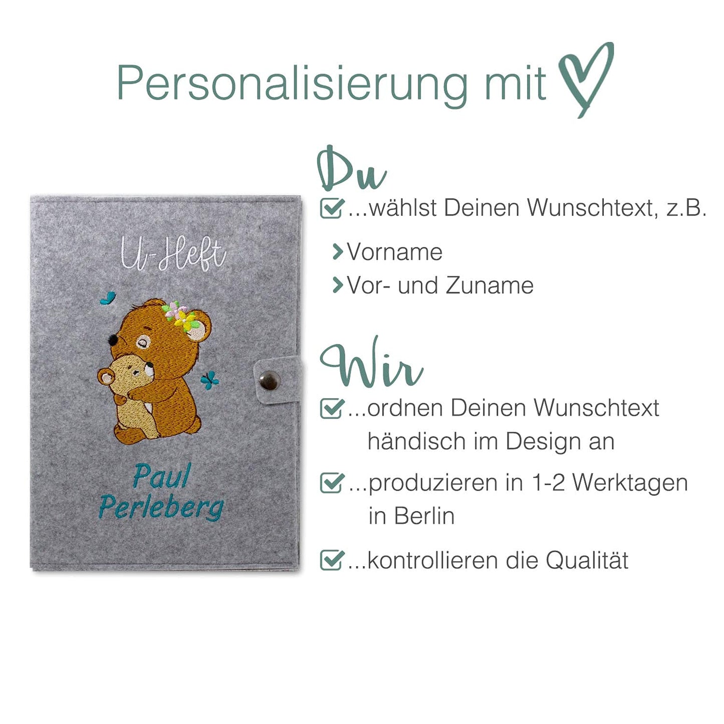 Bären U-Heft und Impfpasshülle aus Filz Mit Personalisierung