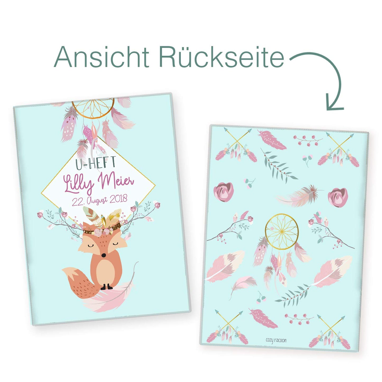 Boho Fuchs Blau U-Heft und Impfpasshülle Mit Personalisierung