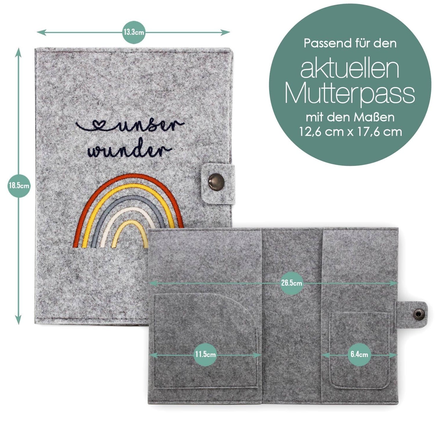 Regenbogen Natural Mutterpasshülle aus Filz Ohne Personalisierung