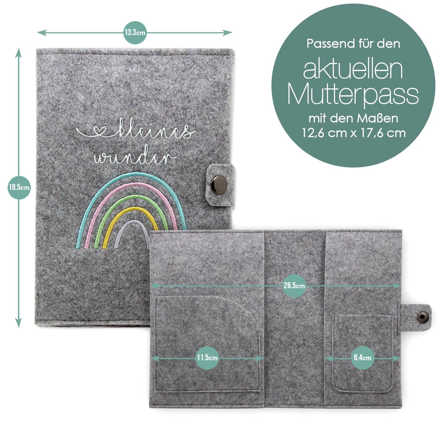 Regenbogen Pastell Mutterpasshülle aus Filz Mit Personalisierung