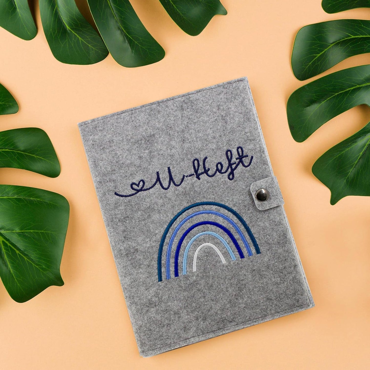 Regenbogen Blau U-Heft und Impfpasshülle aus Filz Ohne Personalisierung