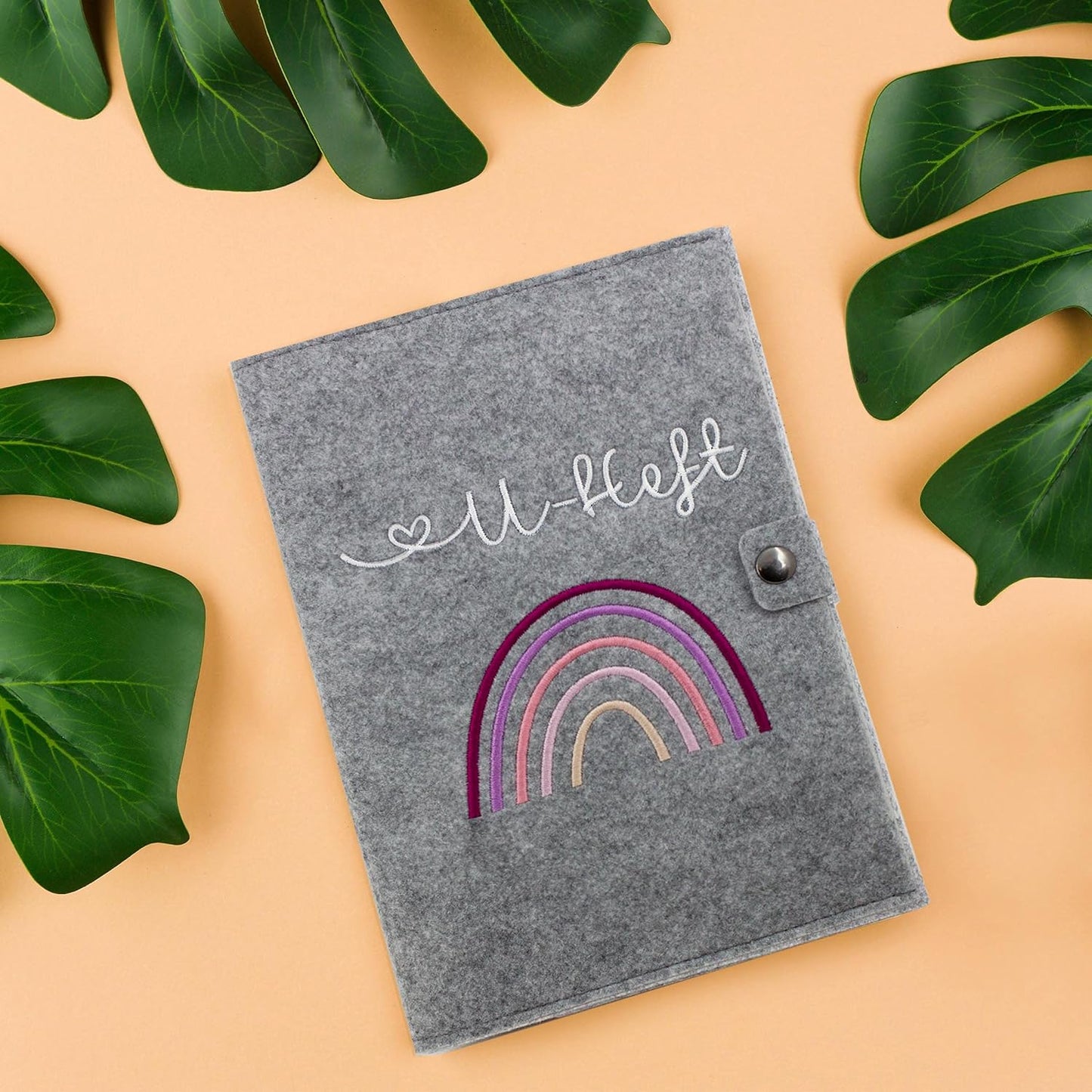 Regenbogen Rosa U-Heft und Impfpasshülle aus Filz Ohne Personalisierung