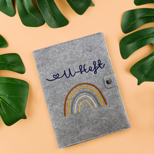 Regenbogen Natural U-Heft und Impfpasshülle aus Filz Ohne Personalisierung