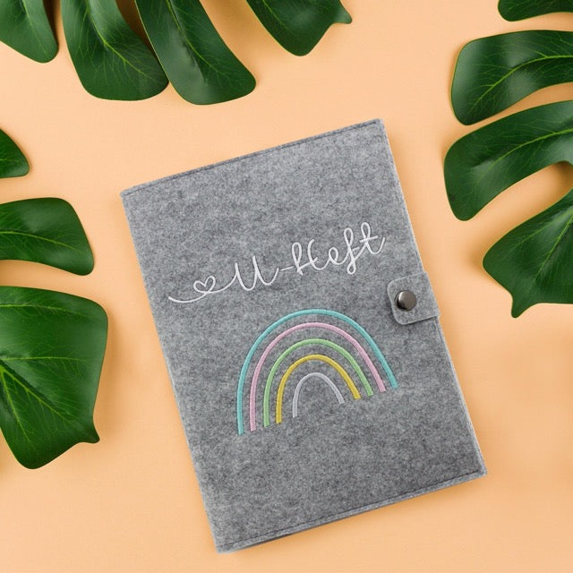 Regenbogen Pastell U-Heft und Impfpasshülle aus Filz Ohne Personalisierung