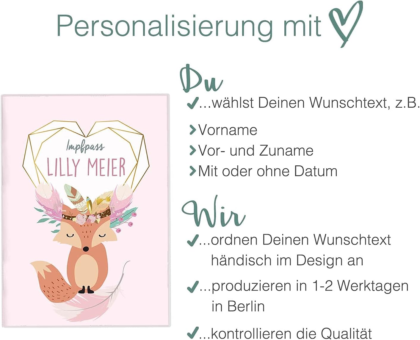 Boho Fuchs Rosa Personalisierbare Impfpasshülle für Erwachsene und Kinder