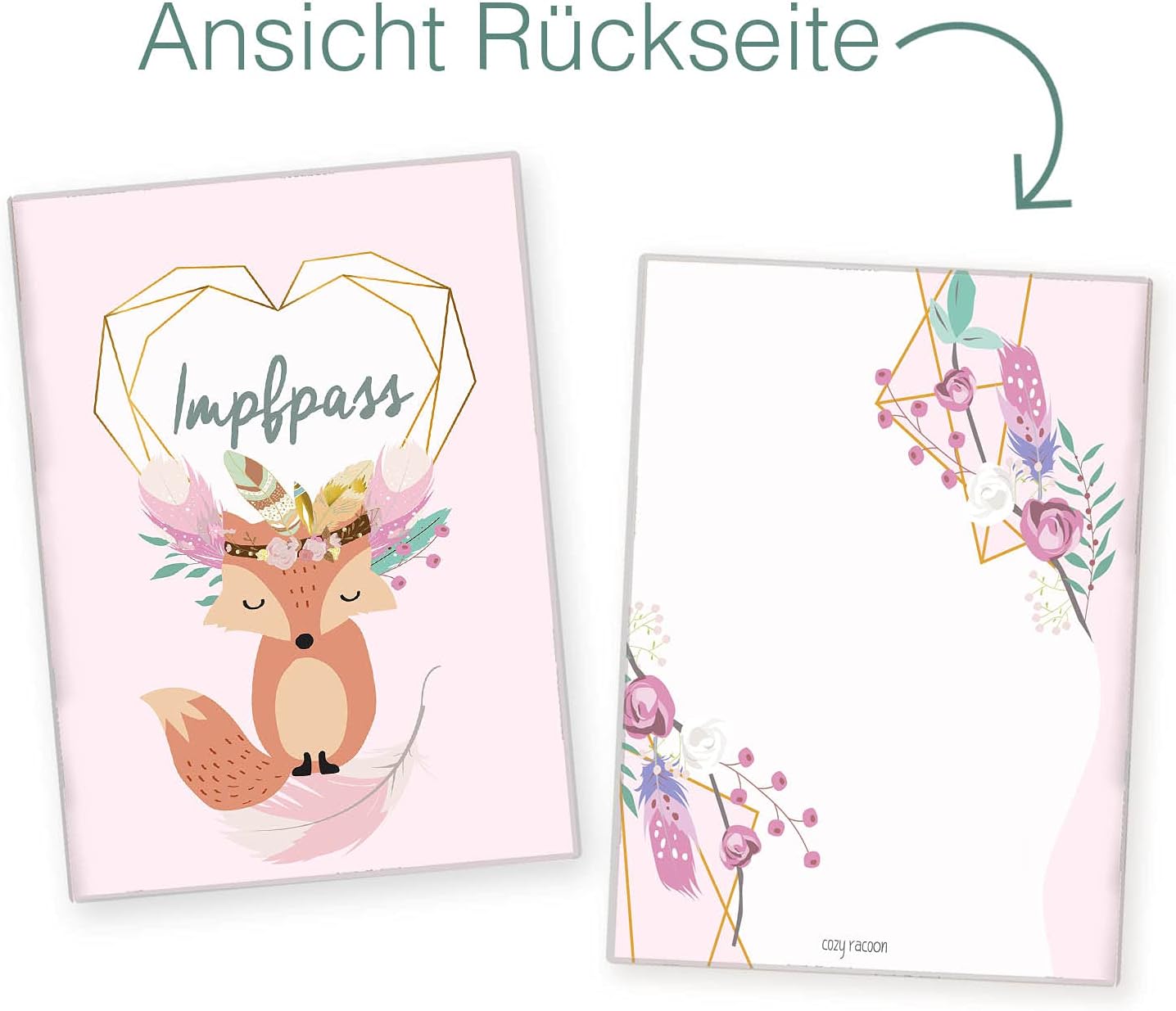 Boho Fuchs Rosa Impfpasshülle für Erwachsene und Kinder