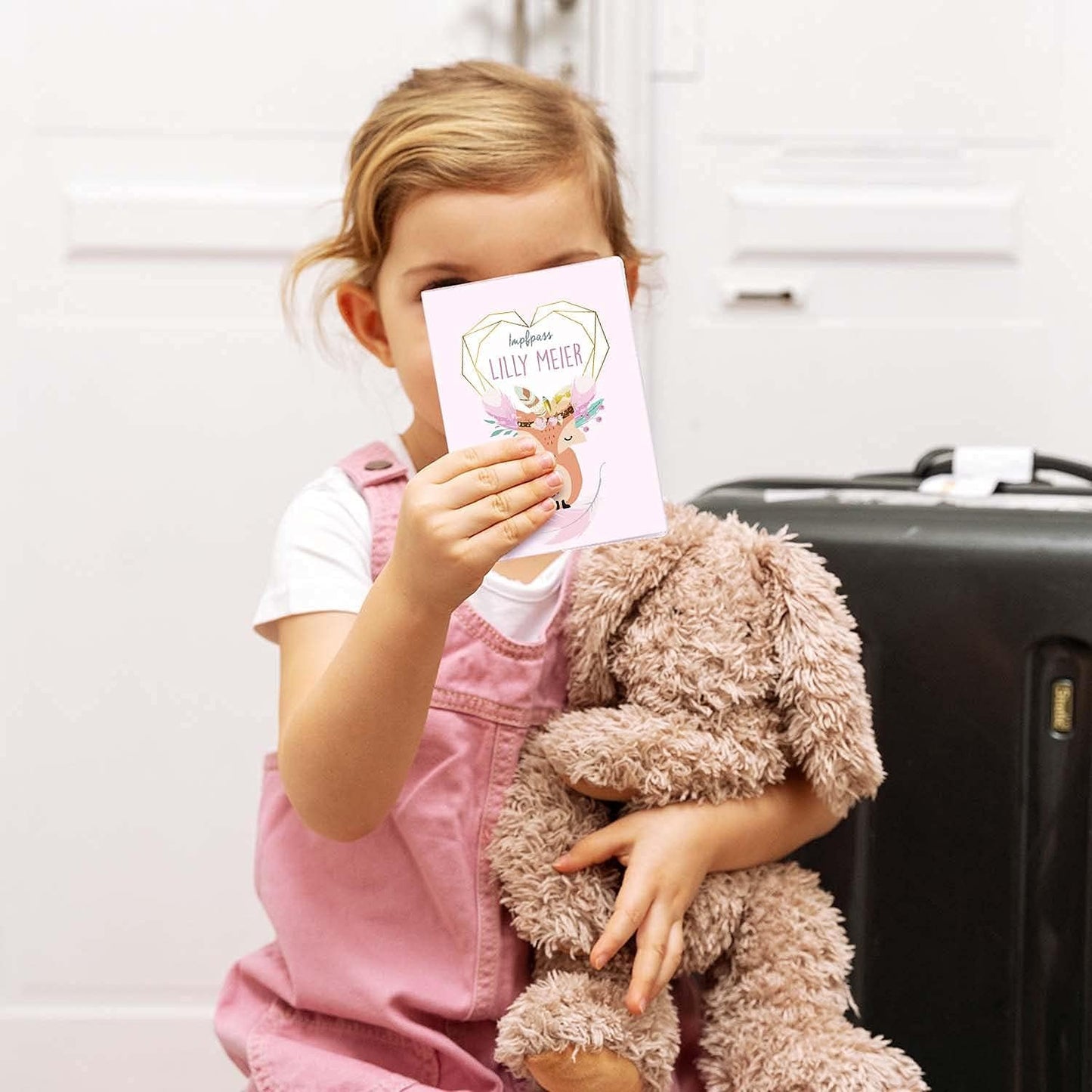 Boho Fuchs Rosa Personalisierbare Impfpasshülle für Erwachsene und Kinder