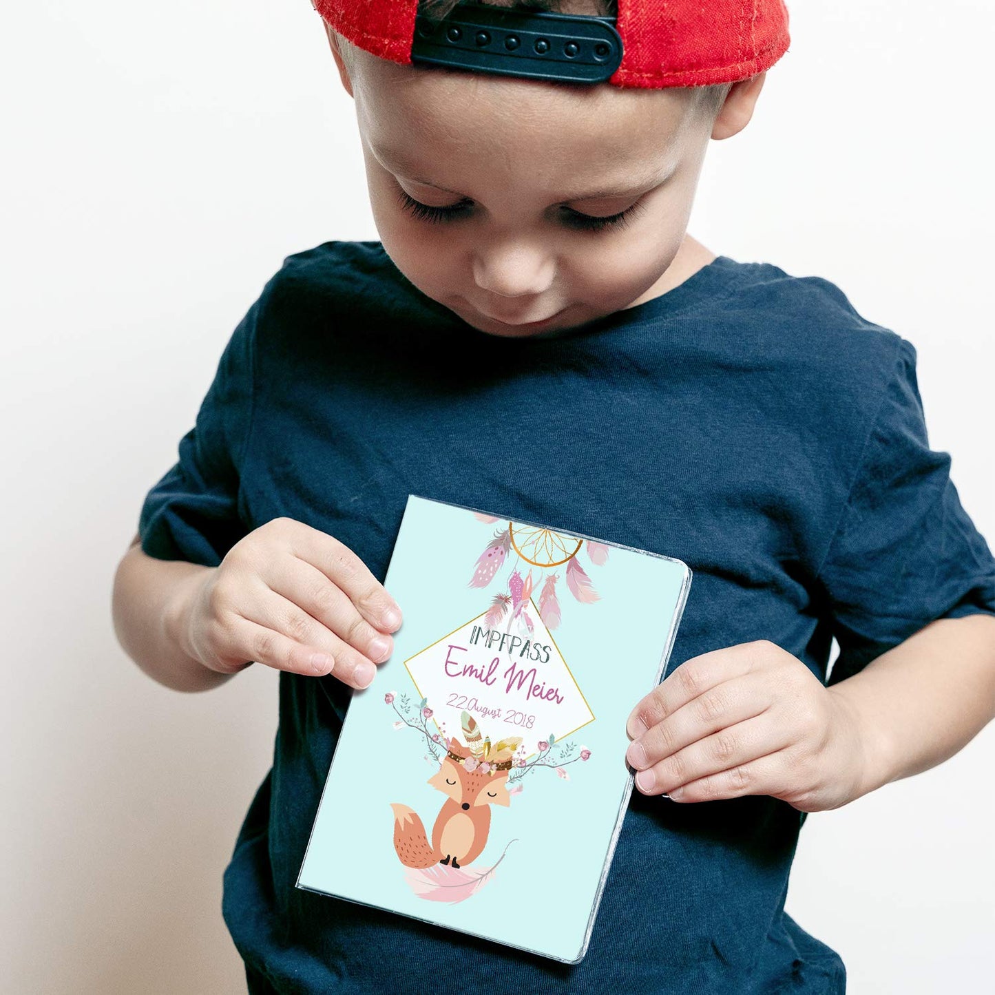 Boho Fuchs Blau U-Heft und Impfpasshülle Mit Personalisierung