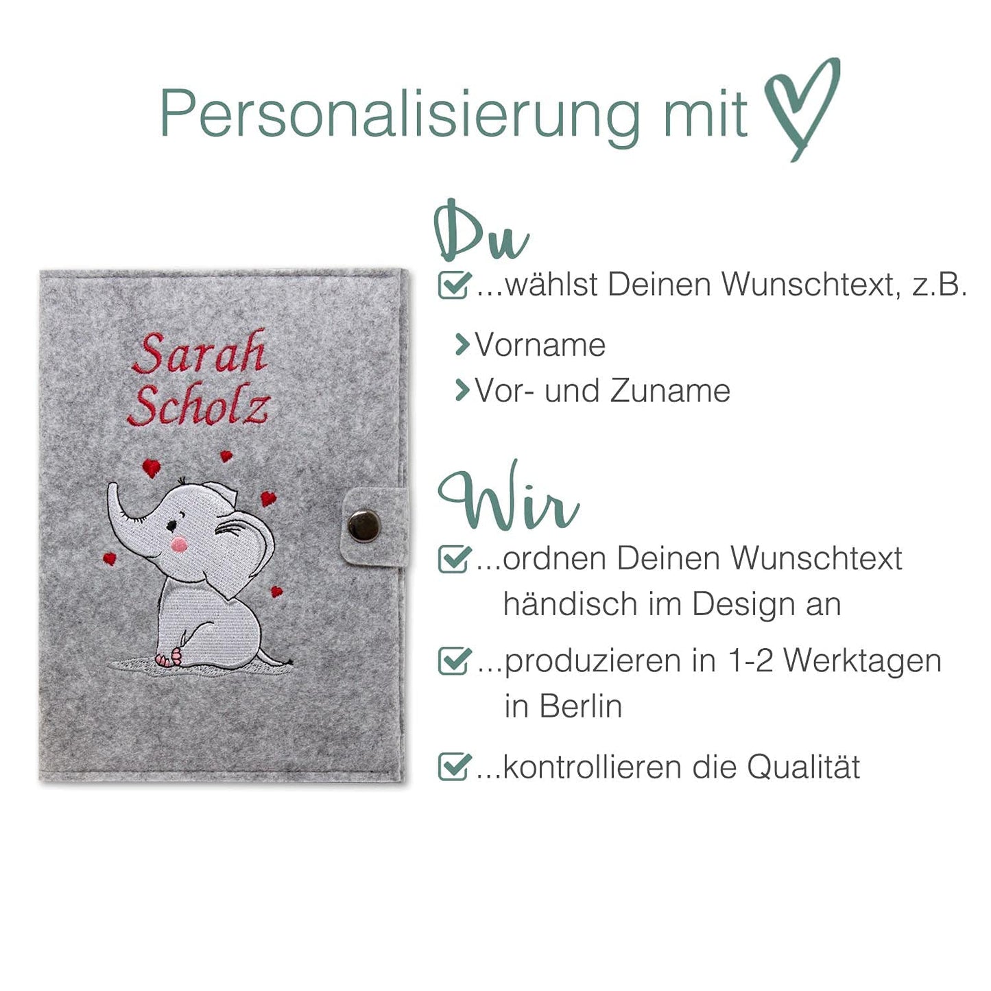 Elefant Mutterpasshülle aus Filz Mit Personalisierung