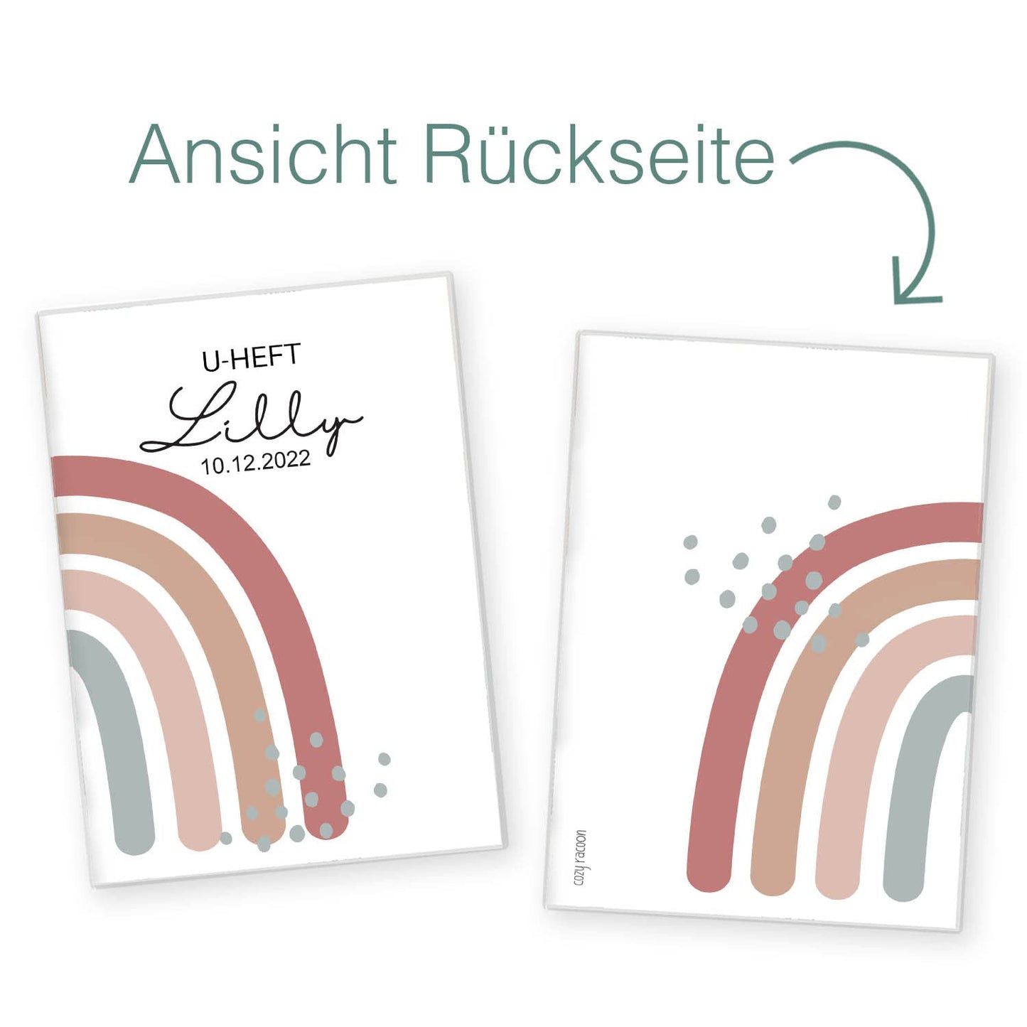 Regenbogen Altrosa U-Heft und Impfpasshülle Mit Personalisierung