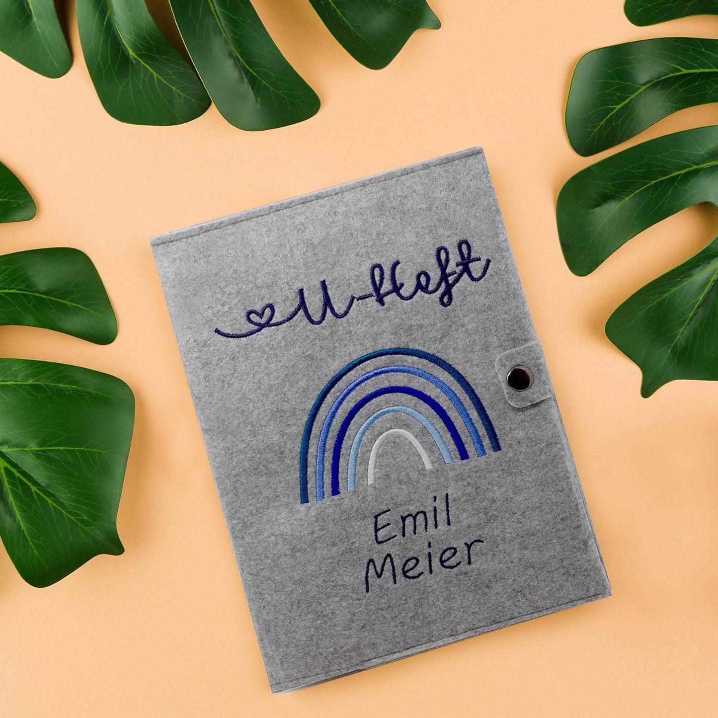 Regenbogen Blau U-Heft und Impfpasshülle aus Filz Mit Personalisierung