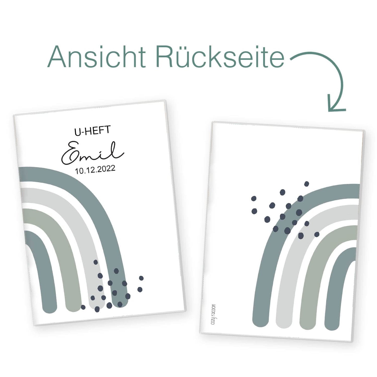 Regenbogen Jadegrün U-Heft und Impfpasshülle Mit Personalisierung