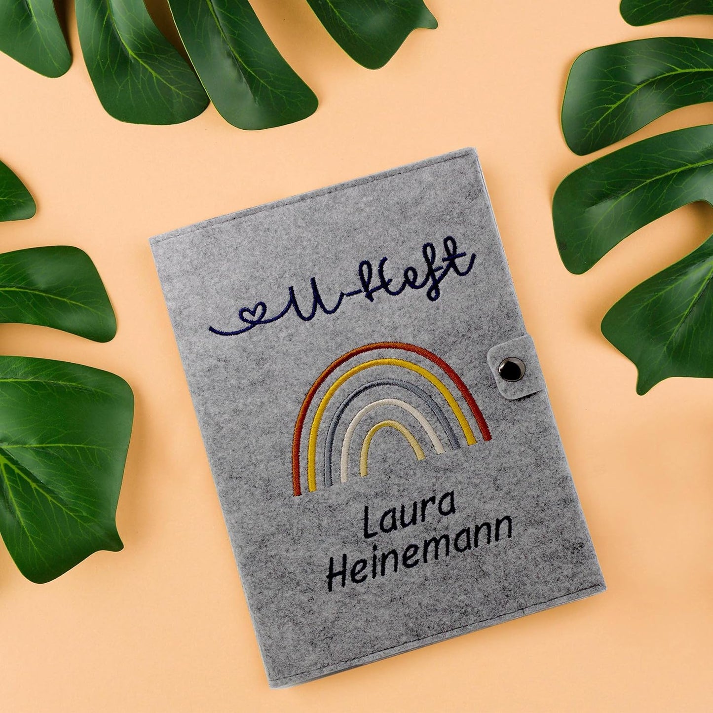 Regenbogen Natural U-Heft und Impfpasshülle aus Filz Mit Personalisierung