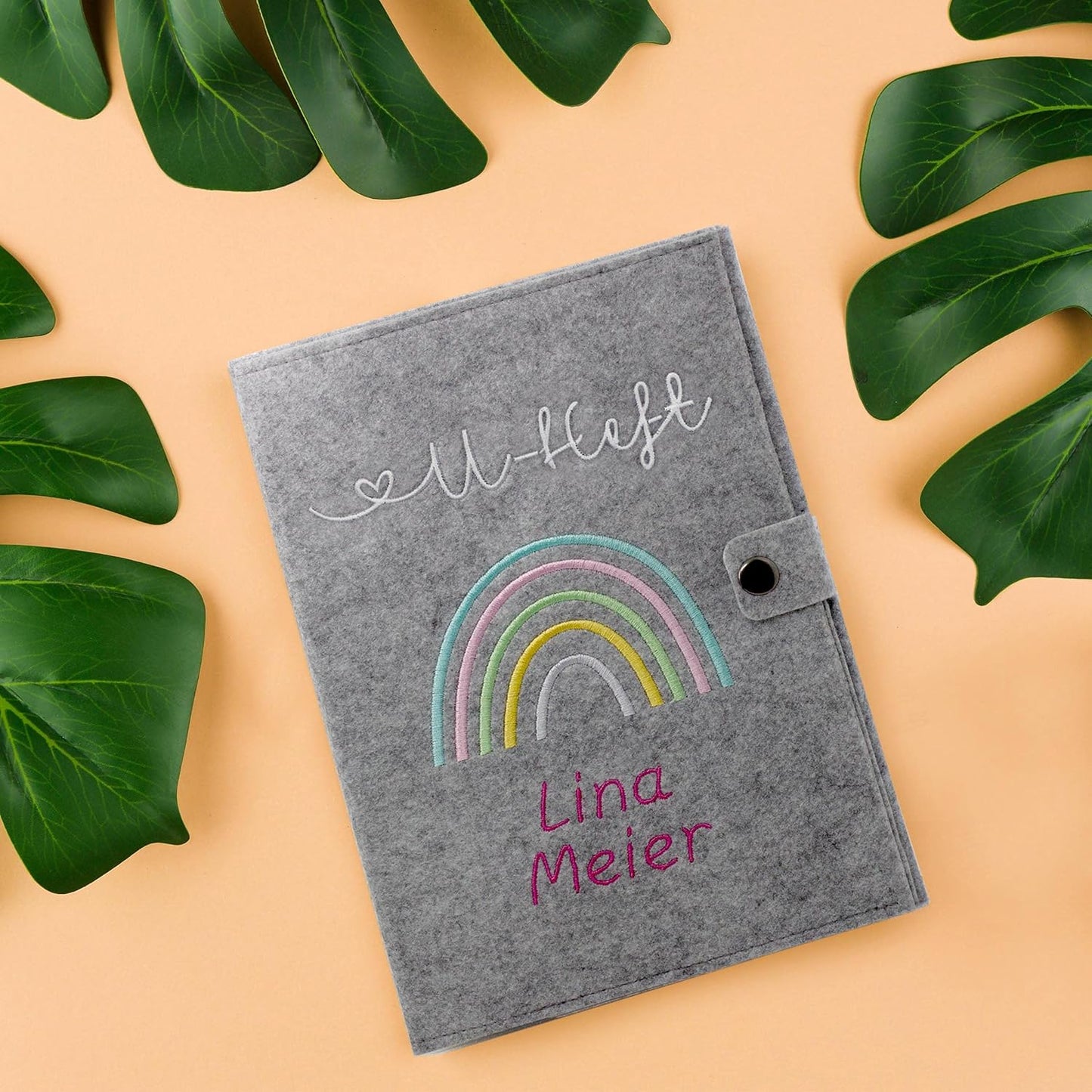 Regenbogen Pastell U-Heft und Impfpasshülle aus Filz Mit Personalisierung