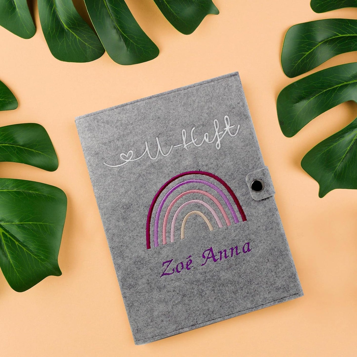 Regenbogen Rosa U-Heft und Impfpasshülle aus Filz Mit Personalisierung