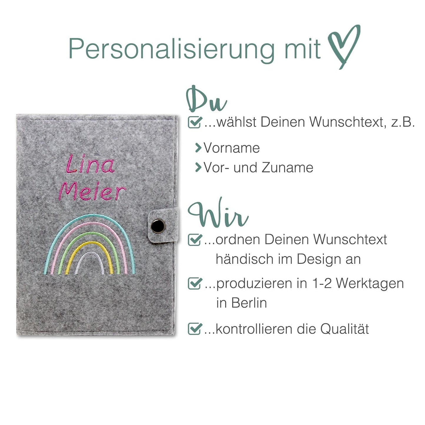 Regenbogen Pastell Mutterpasshülle aus Filz Mit Personalisierung