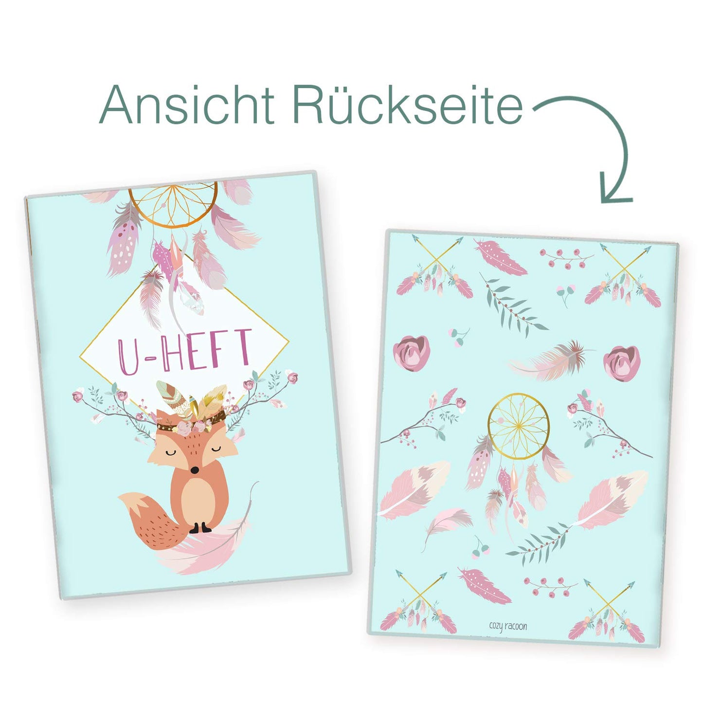 Boho Fuchs Blau U-Heft und Impfpasshülle Ohne Personalisierung
