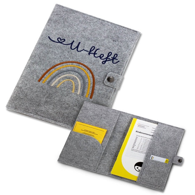 Regenbogen Natural U-Heft und Impfpasshülle aus Filz Ohne Personalisierung