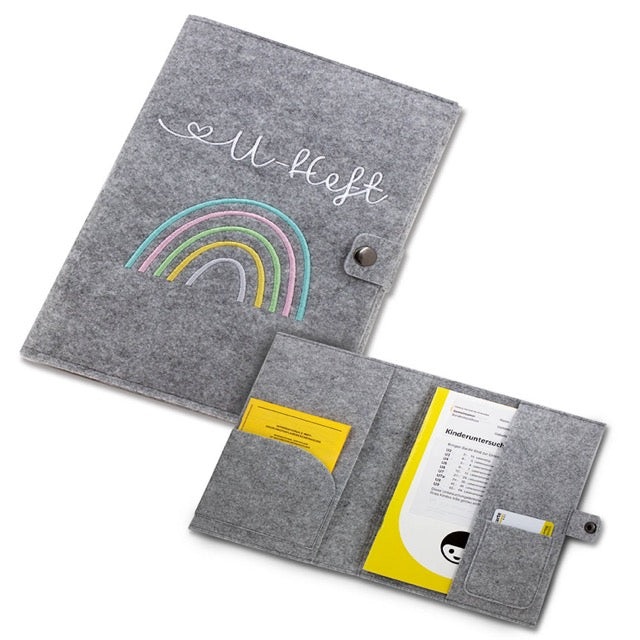 Regenbogen Pastell U-Heft und Impfpasshülle aus Filz Ohne Personalisierung