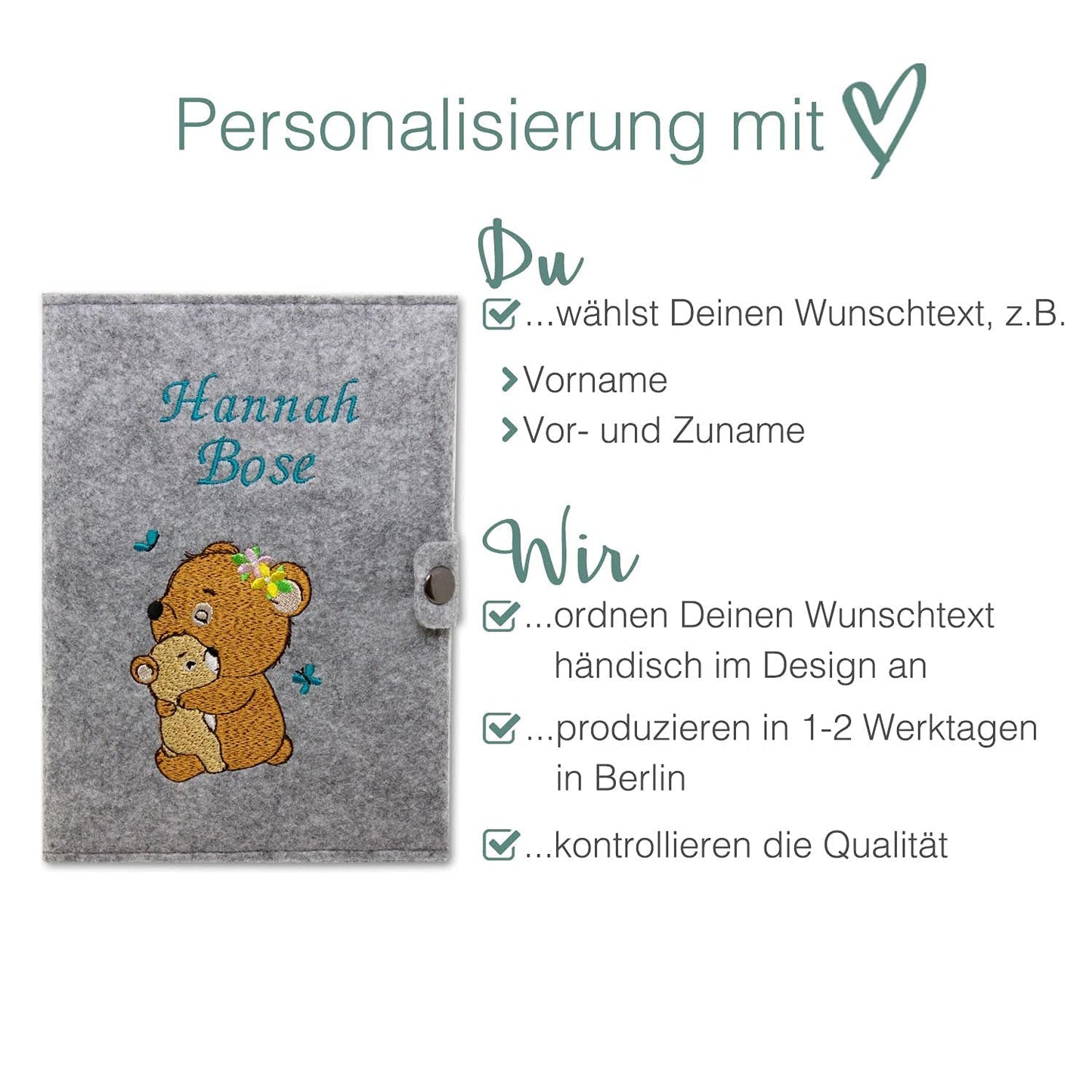 Waldbären Mutterpasshülle aus Filz Mit Personalisierung
