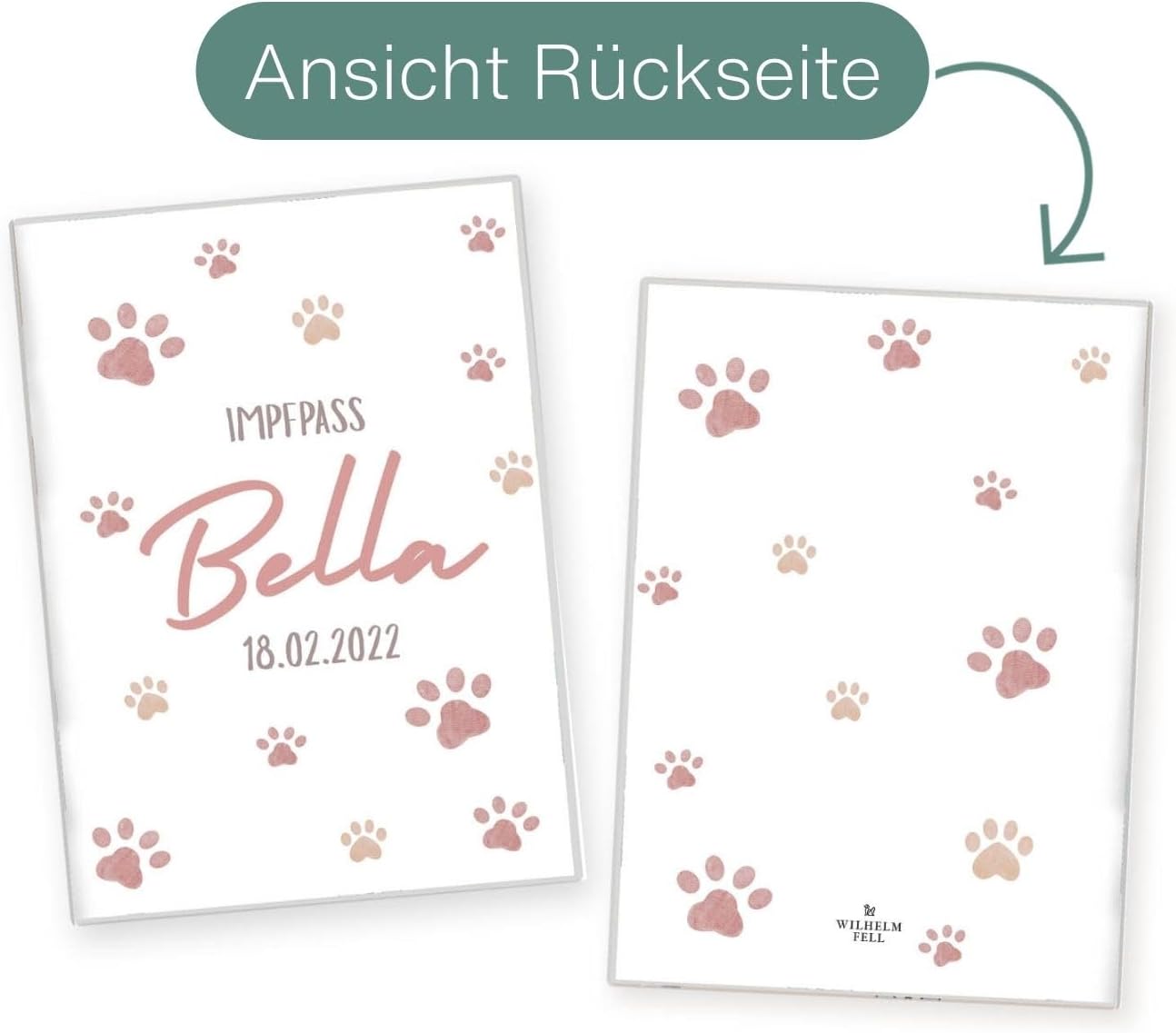 Pfote Rosa Wilhelm Fell Impfpasshülle für Tiere Mit Namen