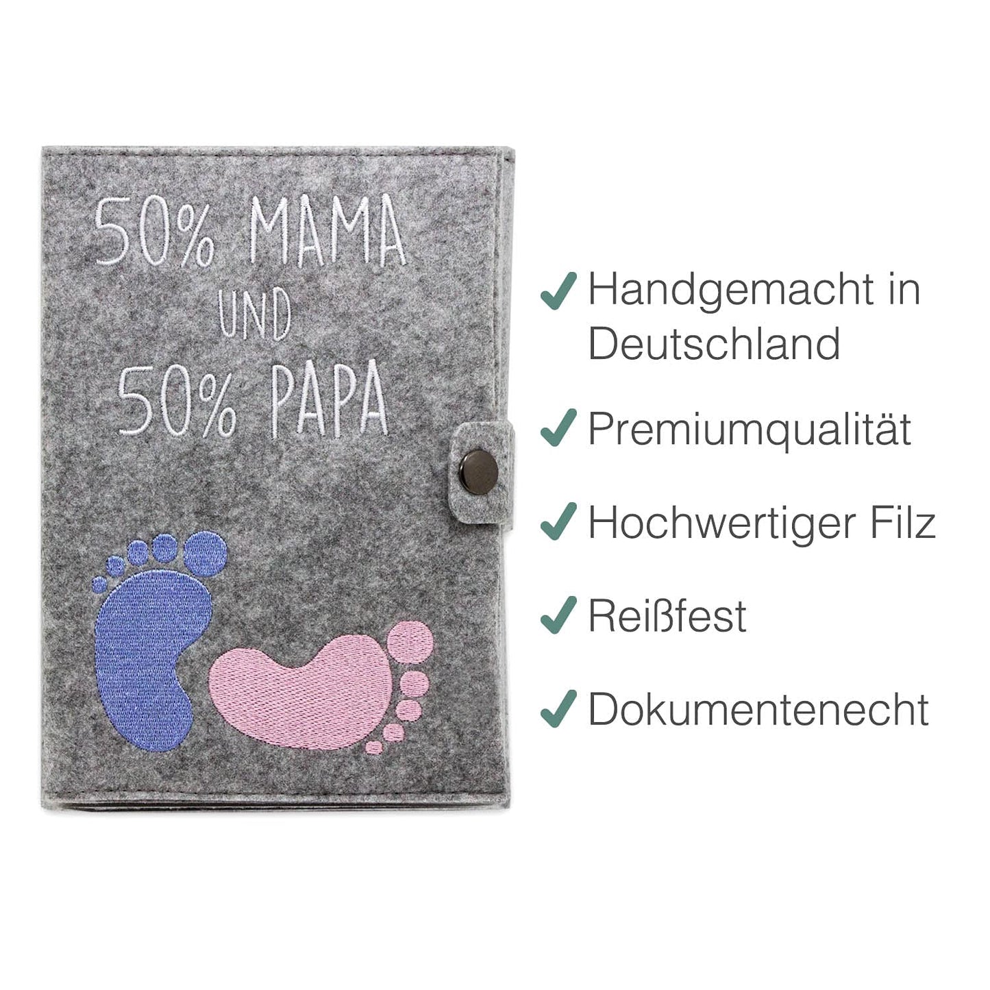50% MAMA und 50% PAPA Mutterpasshülle aus Filz Ohne Personalisierung