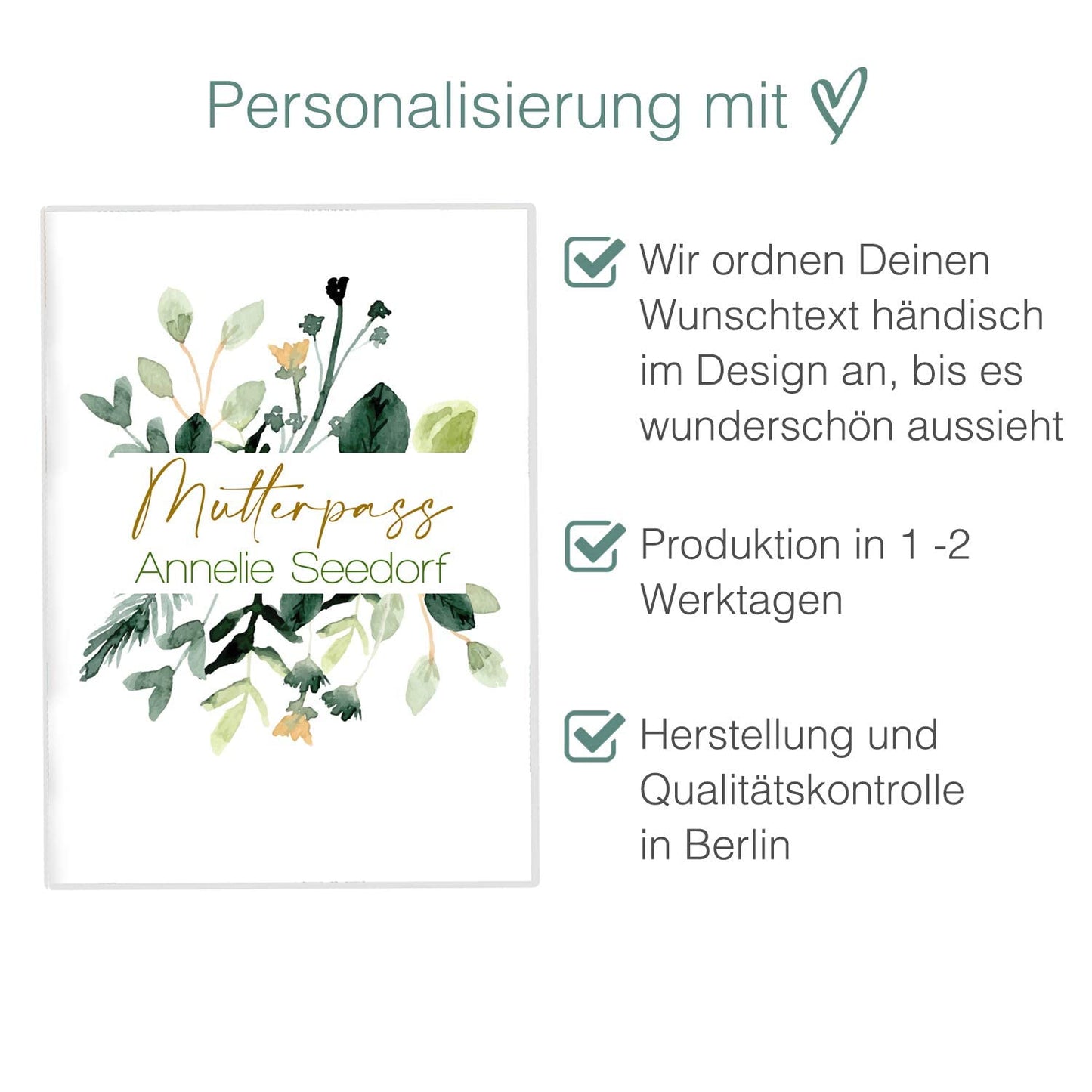 Green Flowers Mutterpasshülle Mit Personalisierung