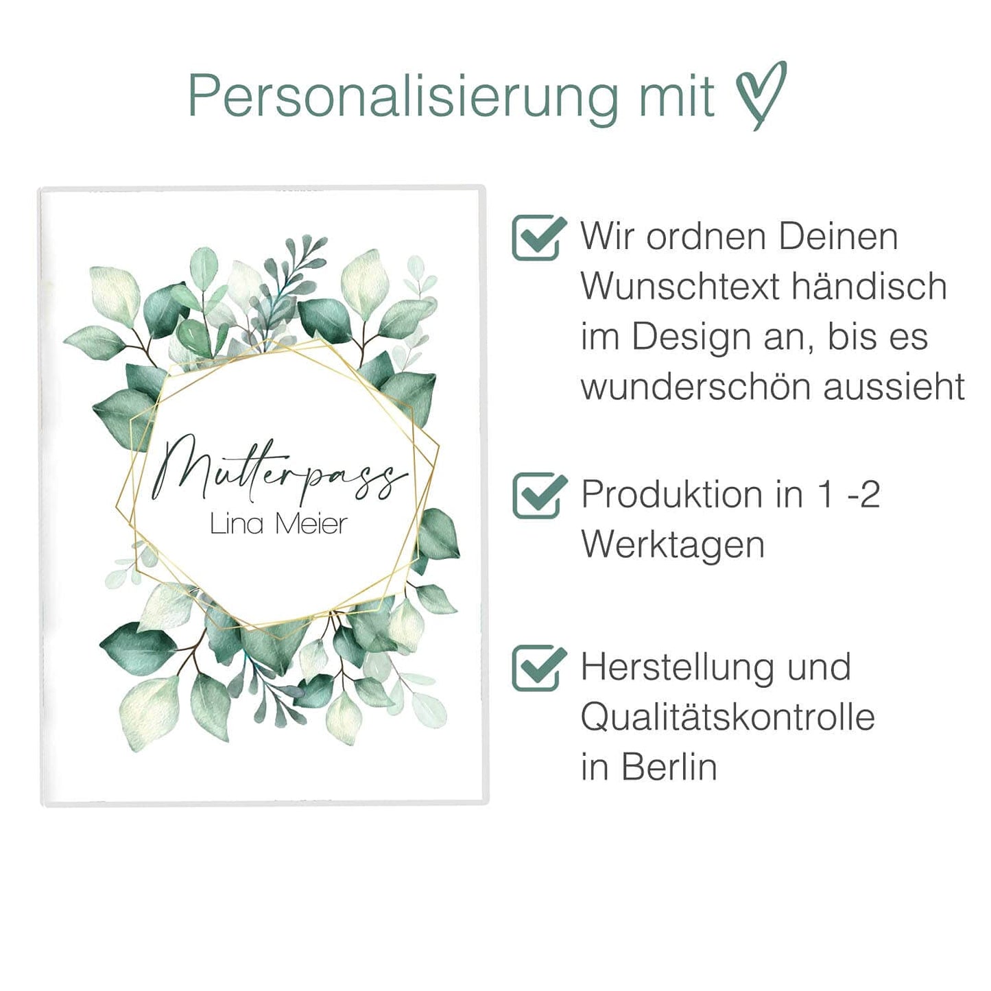 Green Leaves Mutterpasshülle Mit Personalisierung