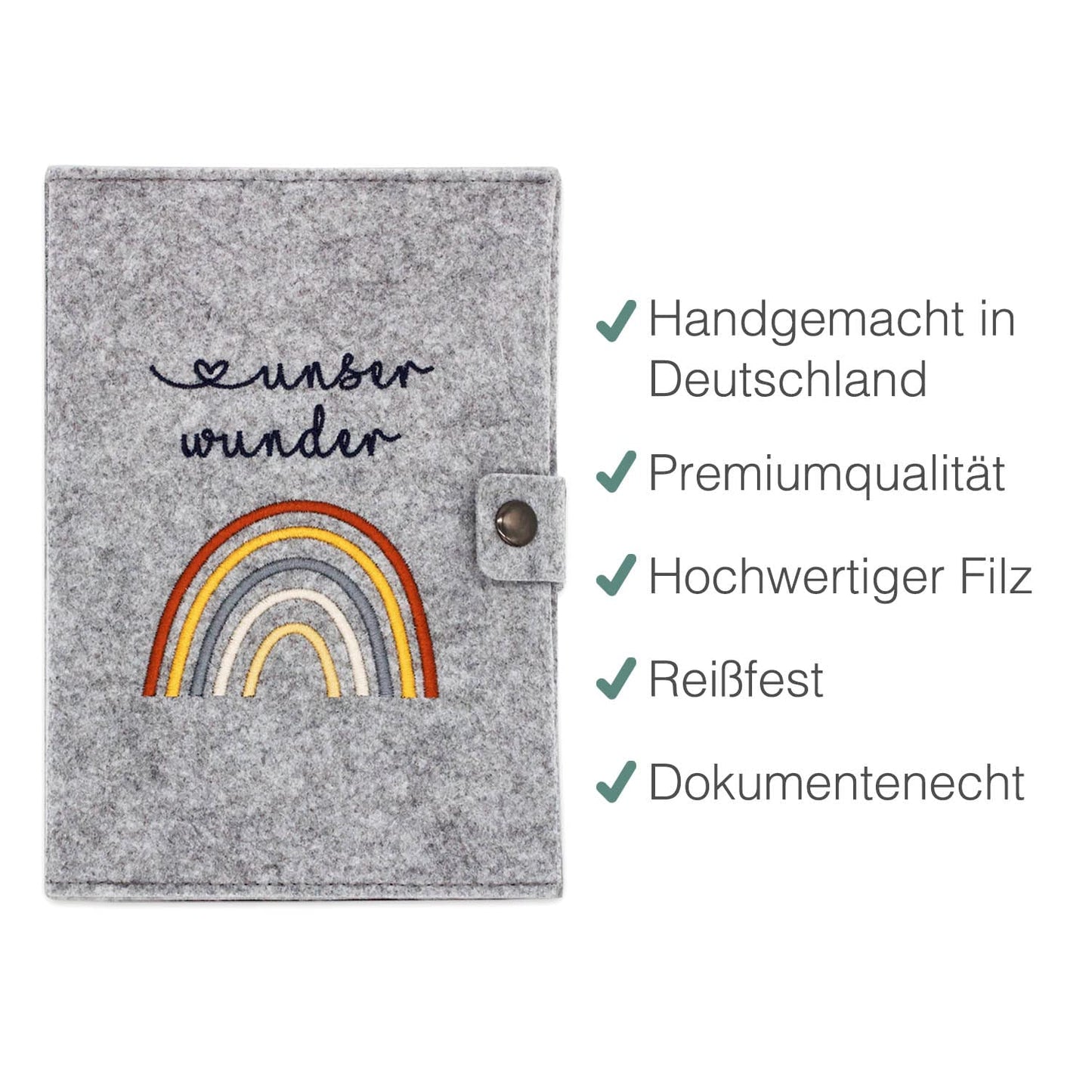 Regenbogen Natural Mutterpasshülle aus Filz Ohne Personalisierung
