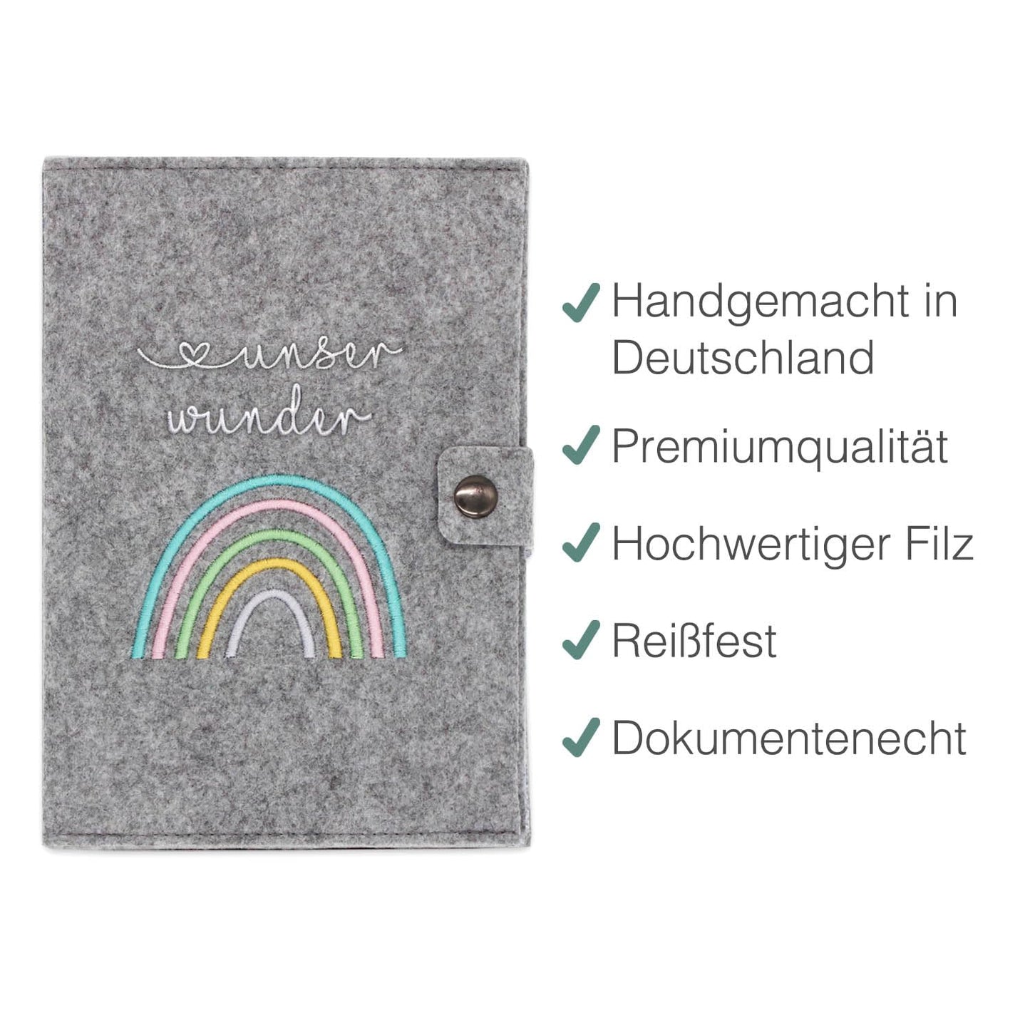 Regenbogen Pastell Mutterpasshülle aus Filz Ohne Personalisierung
