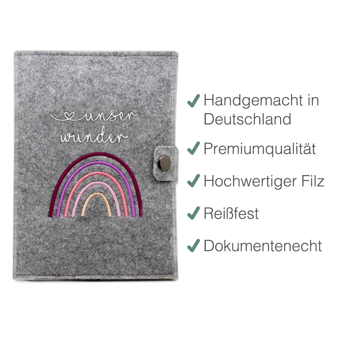 Regenbogen Rosa Mutterpasshülle aus Filz Ohne Personalisierung