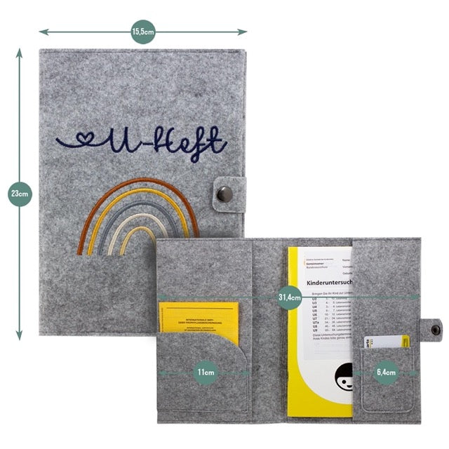 Regenbogen Natural U-Heft und Impfpasshülle aus Filz Ohne Personalisierung