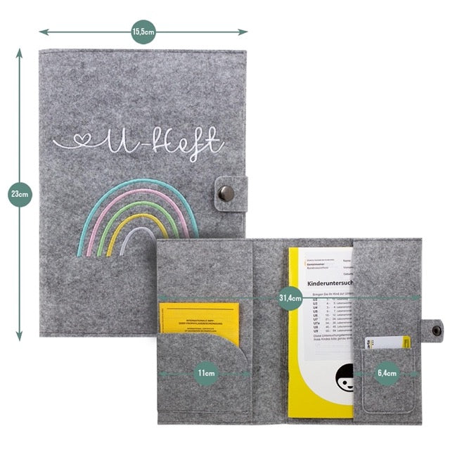 Regenbogen Pastell U-Heft und Impfpasshülle aus Filz Ohne Personalisierung