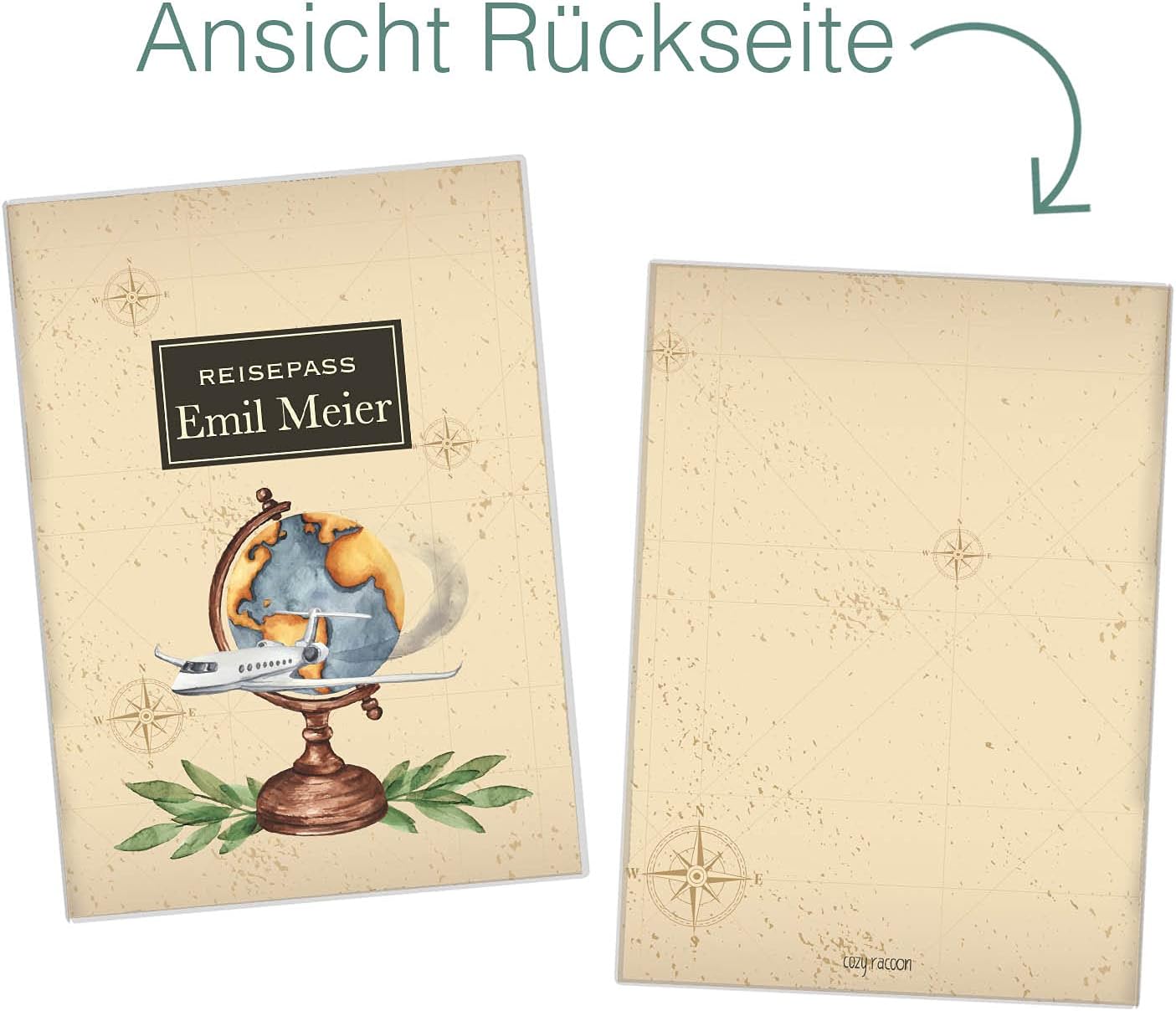 Globus Klassik Reisepasshülle für Erwachsene und Kinder Mit Namen