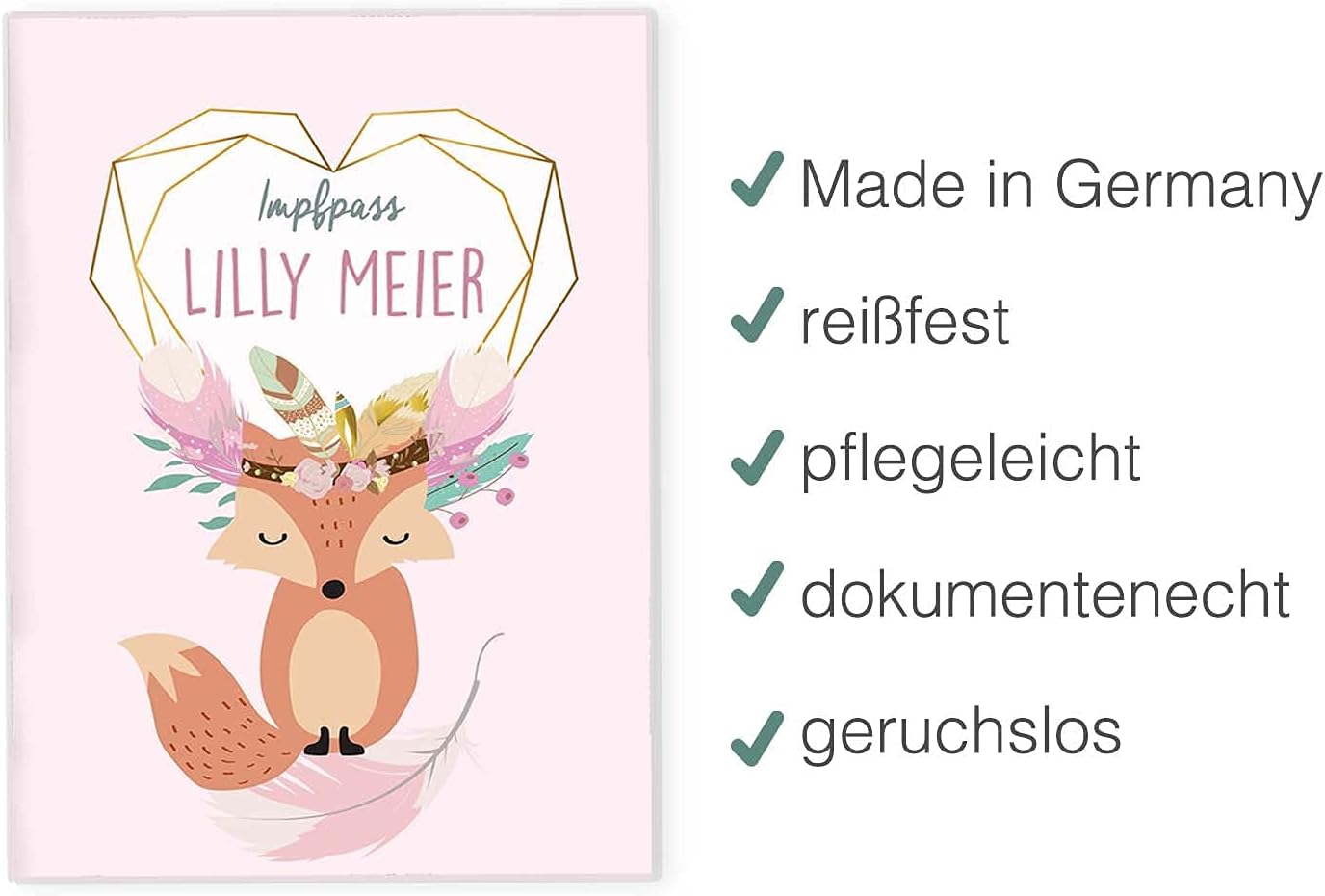 Boho Fuchs Rosa Personalisierbare Impfpasshülle für Erwachsene und Kinder