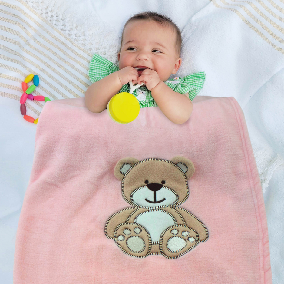 Decke Rosa Mit Bär | Babydecke Bestickt