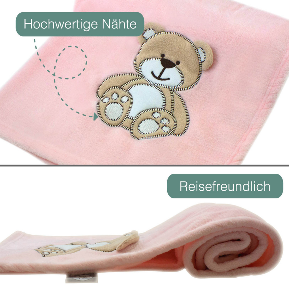 Decke Rosa Mit Bär | Babydecke Bestickt