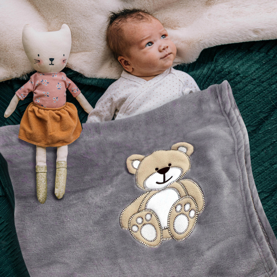Decke Rosa Mit Bär | Babydecke Bestickt