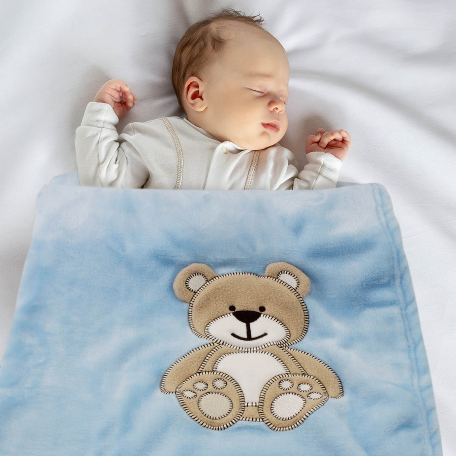 Decke Blau Mit Bär | Babydecke Bestickt