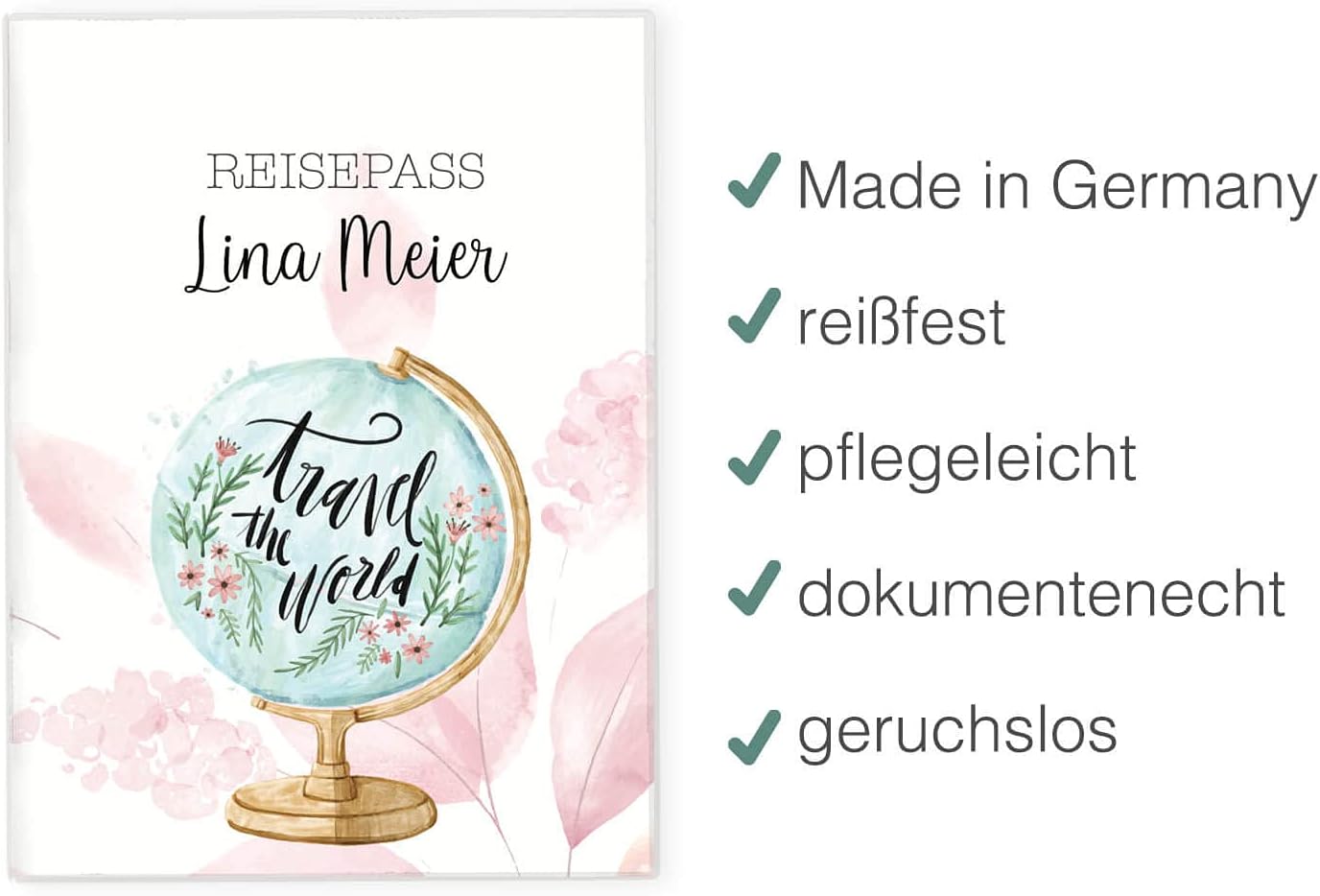 Globus Blush Reisepasshülle für Erwachsene und Kinder Mit Namen