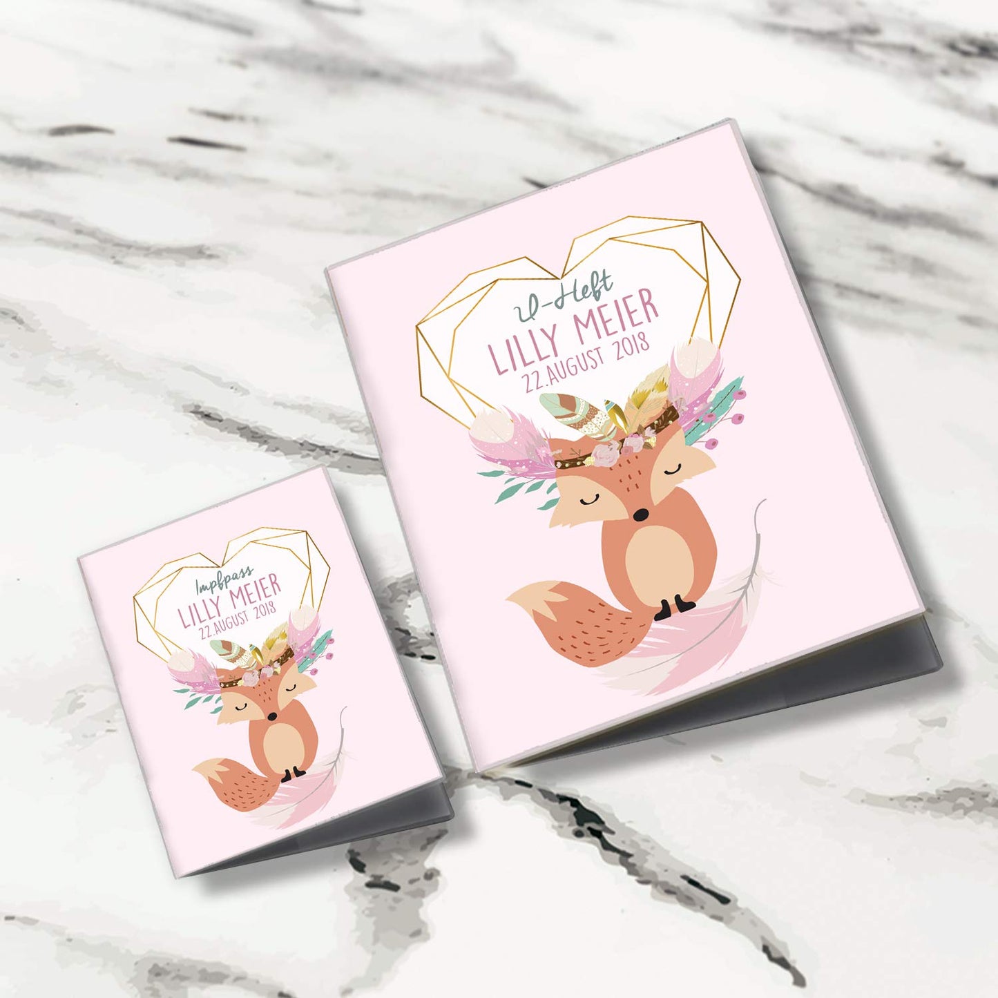 Boho Fuchs Rosa U-Heft und Impfpasshülle Mit Personalisierung